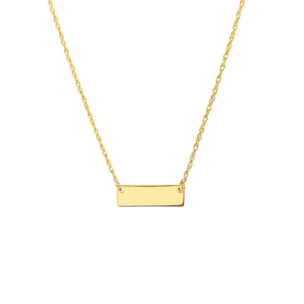Colar com pingente ajustável em ouro amarelo 14k, mini barra gravável, 45 cm (18 polegadas), para mulheres.