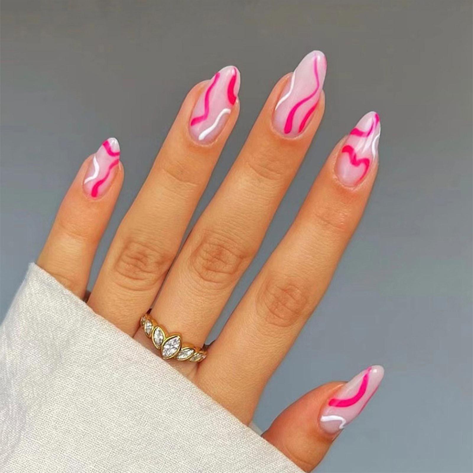 Elegant Style Pink Wave Fake Nail With Com