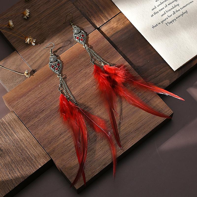Women earring girl stud ear Drop Handmade Natural Feather Drop Vintage Bohemian Multicolor Pheasant