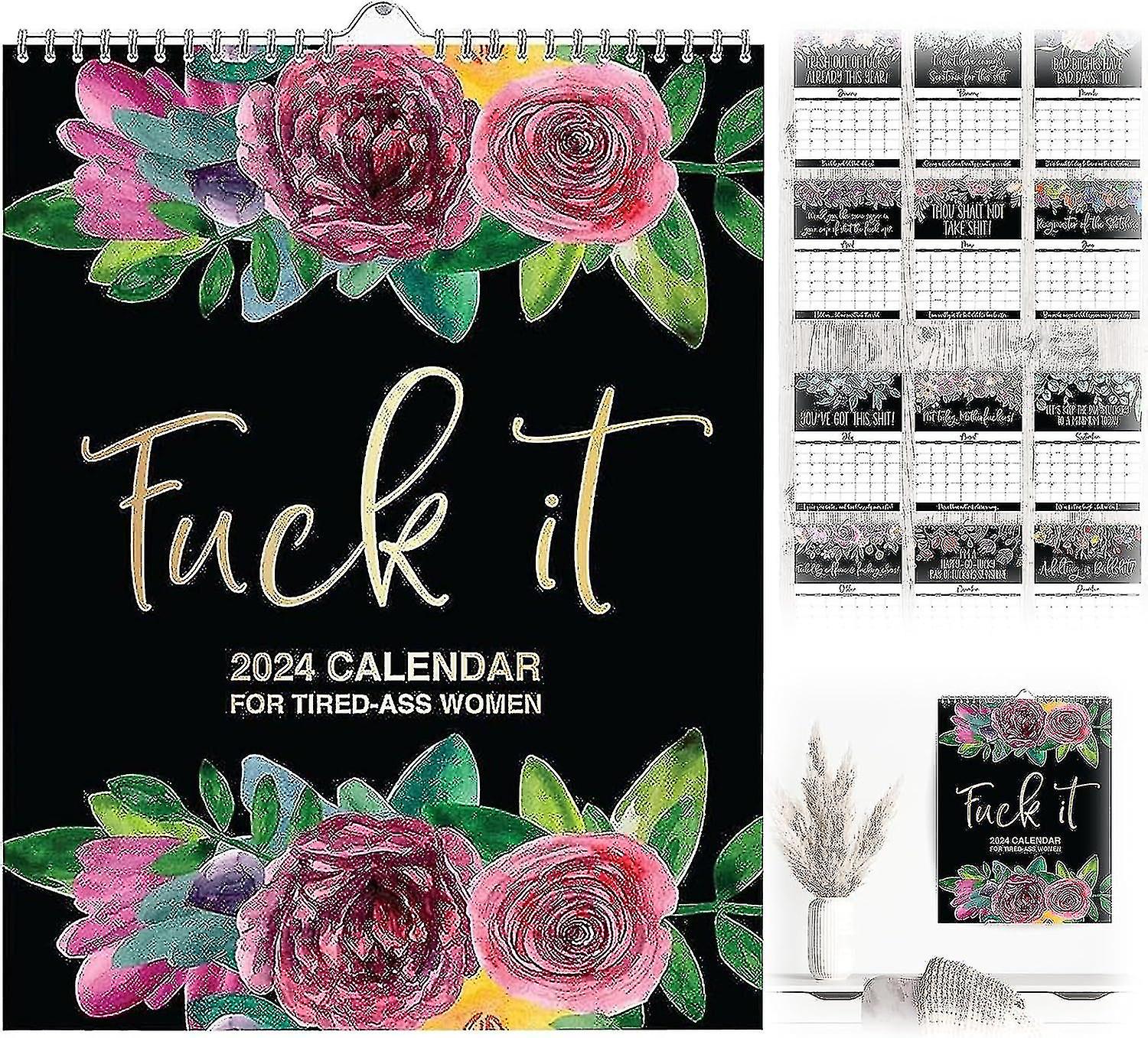 疲れた女性のための2024年カレンダー、吊り下げ壁掛けカレンダー2024年カレンダープランナー面白い12の女性のための月間カレンダークリスマスギフト