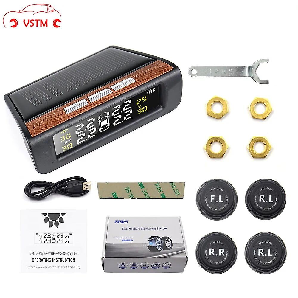 D68 Solar Energy Auto Tire Pressure Monitor Digital Display Led White Backlight Tire Pressure Monitoring System Security