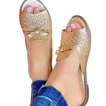 Damen Pu Sandalen mit Bowknot Dekor Flat Heel Sommer Slide Schuhe für Strand