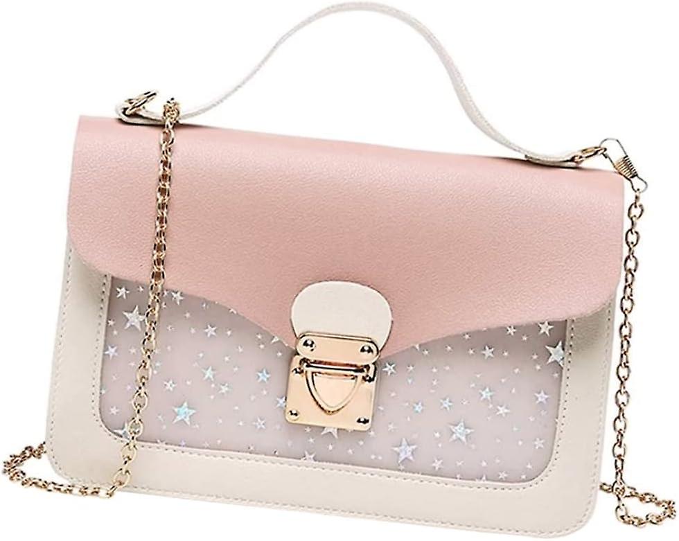 حقيبة سلسلة نسائية مربعة حقيبة جلدية محمولة حقيبة كروسبودي لطيف للطلاب أدوات تخزين الوردي للفتيات