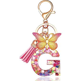 SUJI Keychains Accessories for Women kids Cute Keychain Initial letter Pink Tassel Butterfly Car Key chains