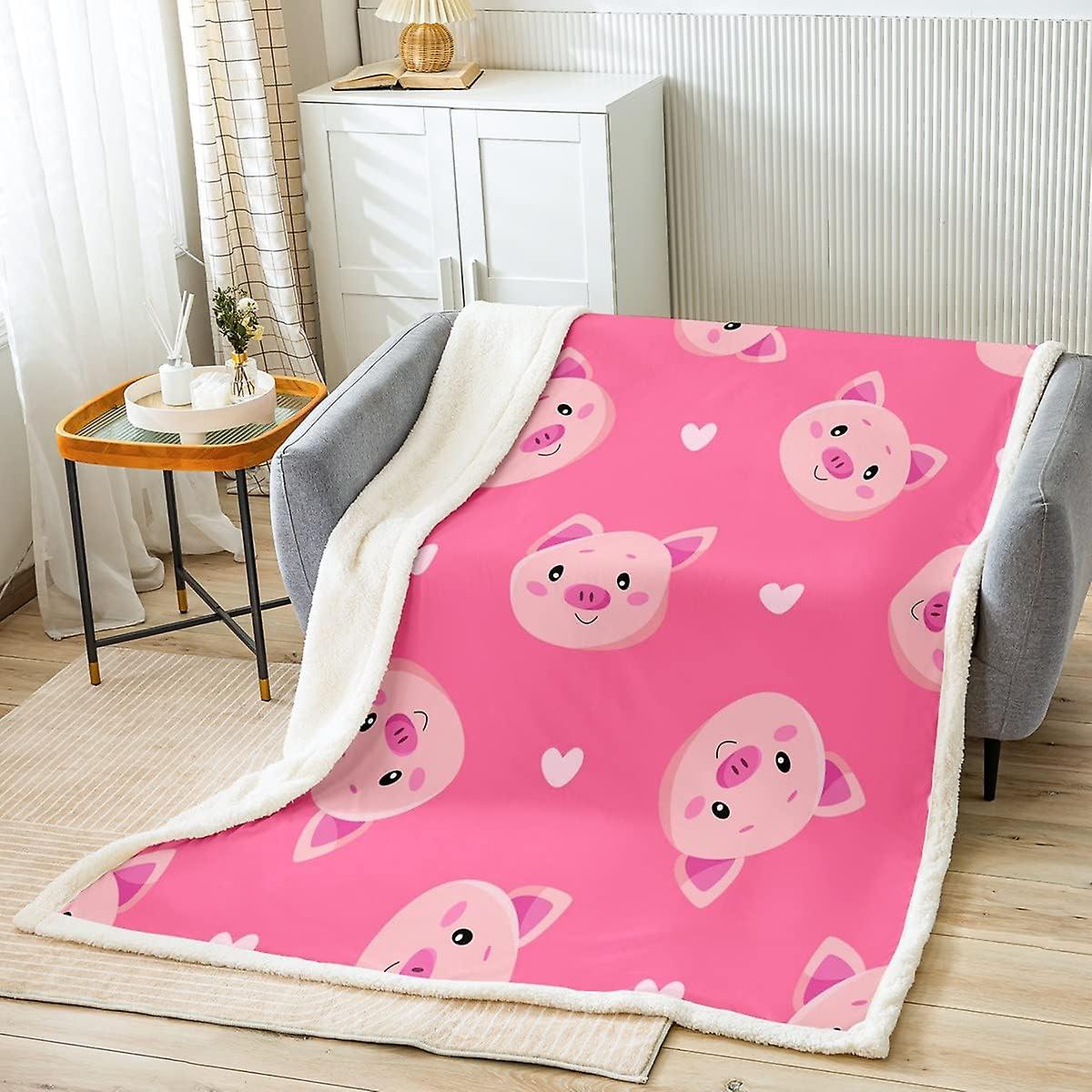 Pink Pigs Sherpa Blanket Cartoon Pig Fleece Throw Blanket Kawaii Pig Plush Blanket for Bed Sofa D Animals Warm Fuzzy Blanket Double