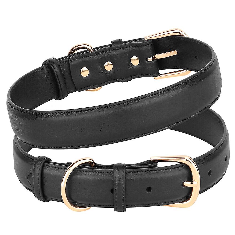 Plain Genuine Leather Dog Collar for Medium Large Dogs Adjustable