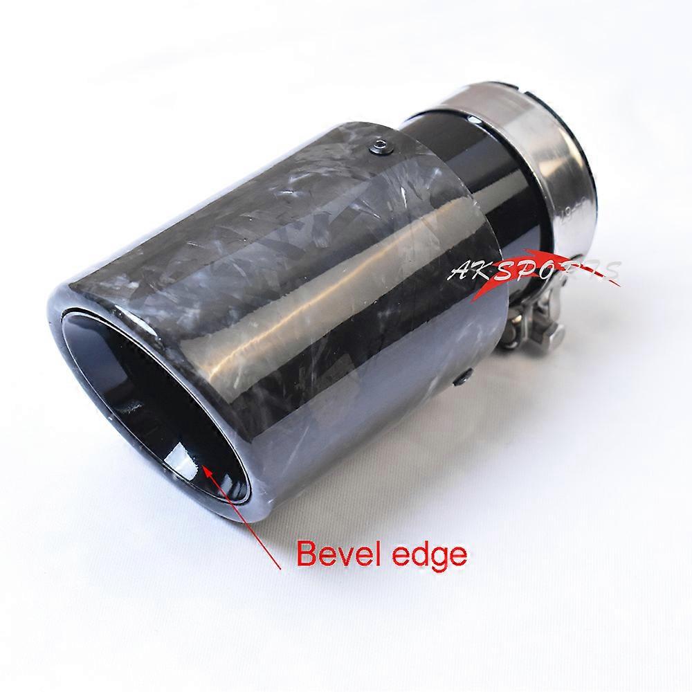 1PC Car Exhaust Tail Pipe Curly Glossy Forged Carbon Fiber Stainless Steel Bevel Edge Muffler Tip Pipe For E90 E63