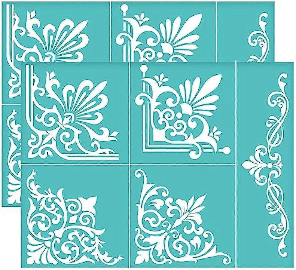 11x8.6 Inch 2Pcs Self-Adhesive Silk Screen Printing Stencil Floral Pattern Mesh Transfers Stencil Baroque Corner Border Silk Screen Stencil for Painti
