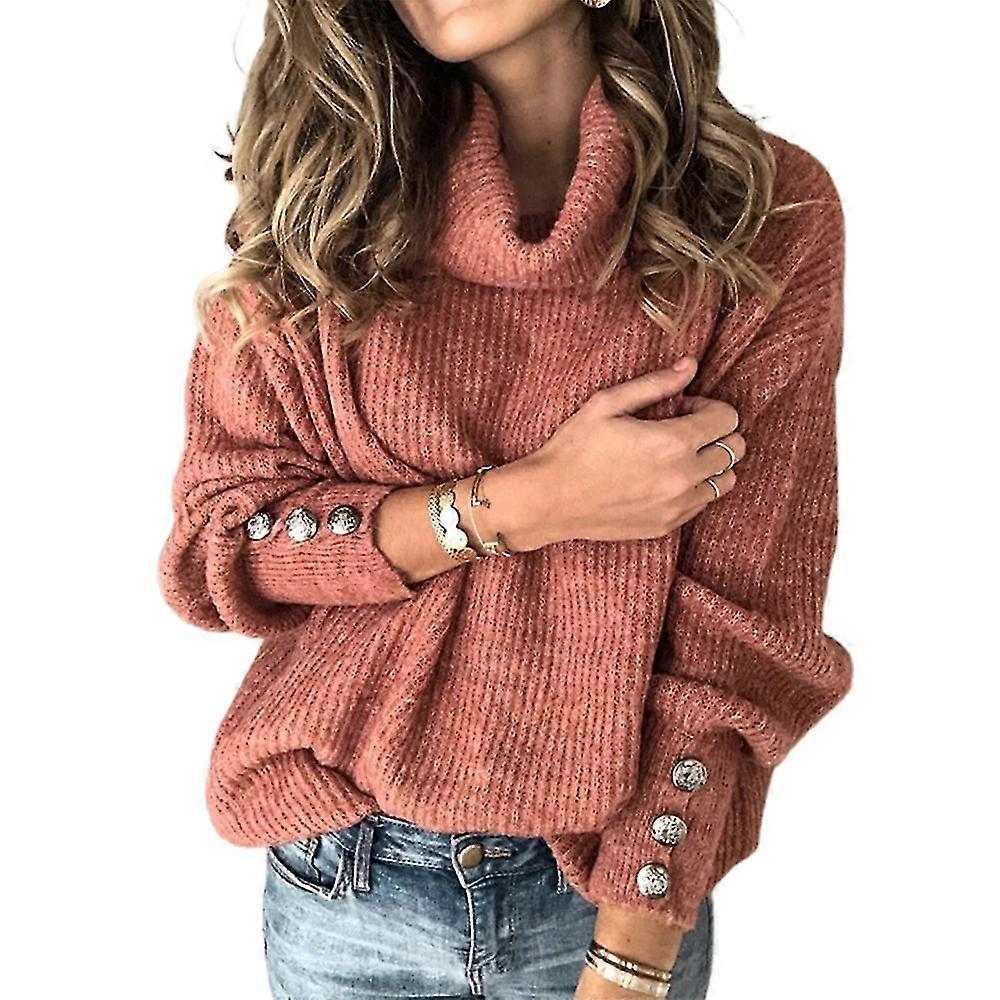 Femmes Dames Manches Longues Tricoté Pull Plain Col Haut Pull Pull Décontracté Hauts amples