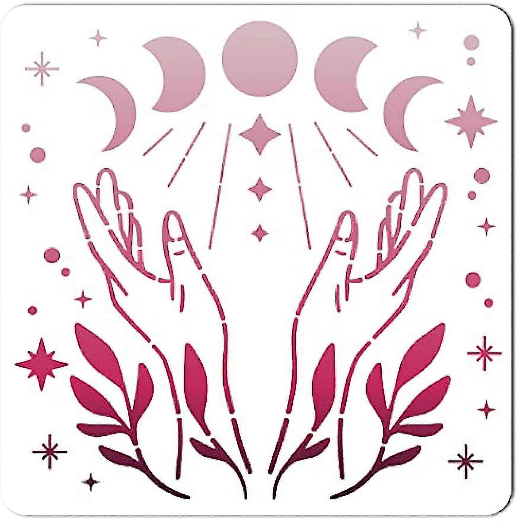 1sheet Hand of Hope Stencil Moon Phase Star Templates Eucalyptus Leaf Ferns Leaf Branches Large