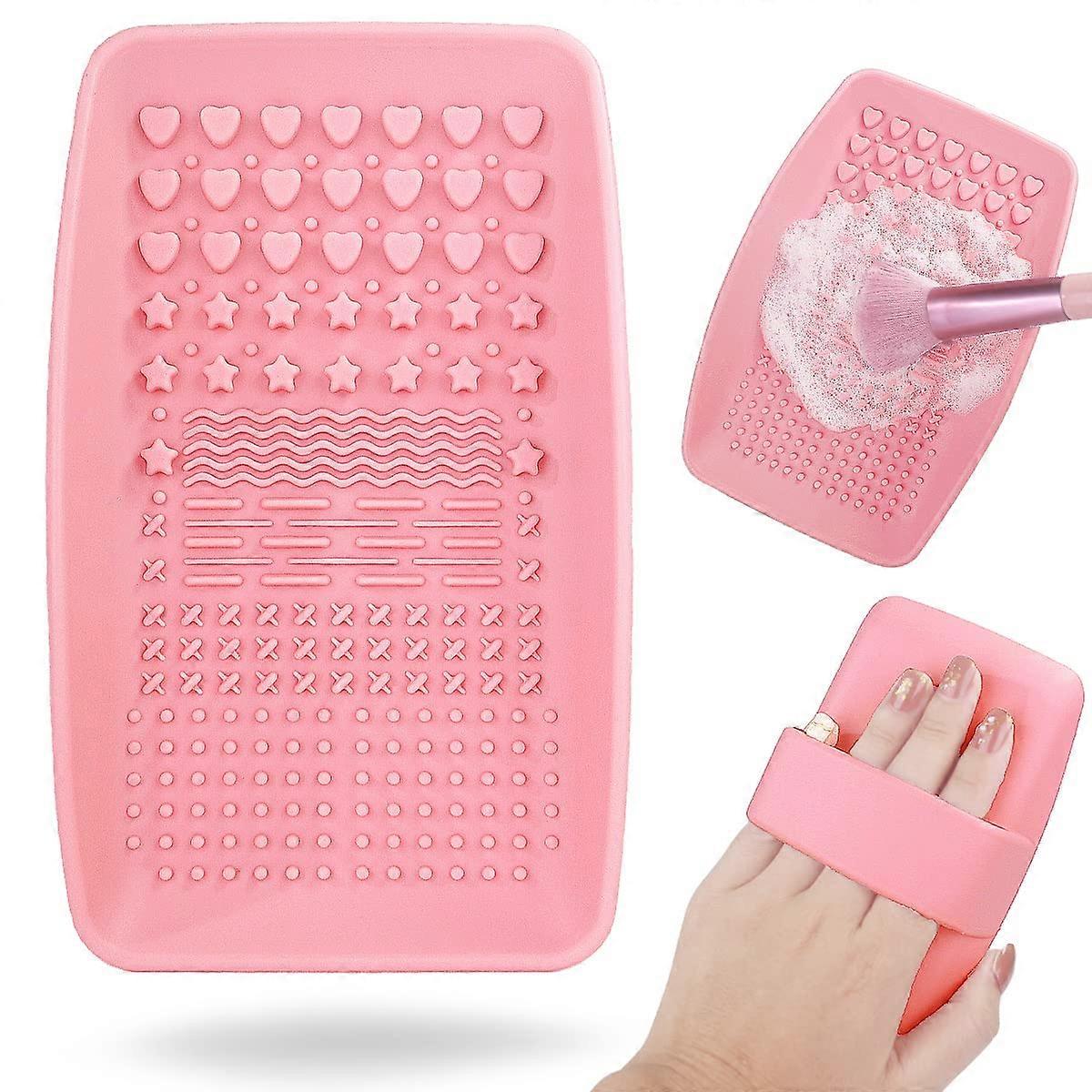 Silicone Make up Brush Cleaner Pad, Paint Brush Cleaner Tool with Back Strap(Pink)