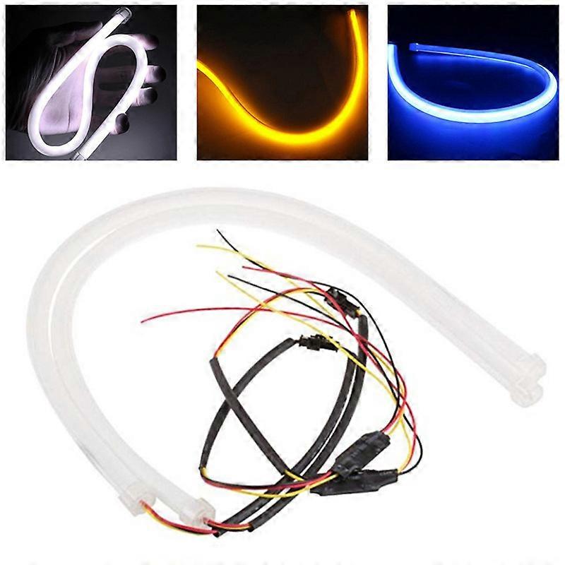 2PCS Car LED Guide Strip Ultra-thin Daytime Running Two-color Flow Belt Turn Tear Eye Light Headlights DRL Head Lamp Universal