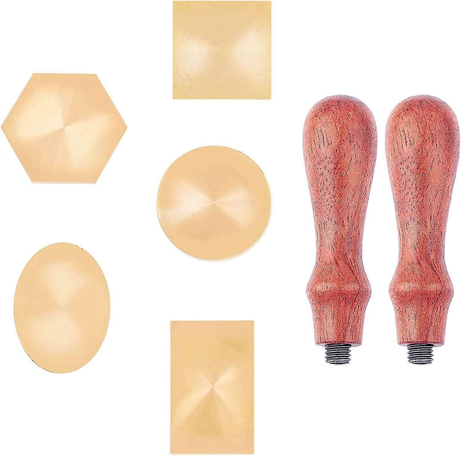 5 Shapes Blank Wax Seal Stamp Head Kit Sealing Wax Stamp Set 5pcs Solid Brass Head Without Engraving + 2pcs Wooden Handles for Wedding Invitations Env