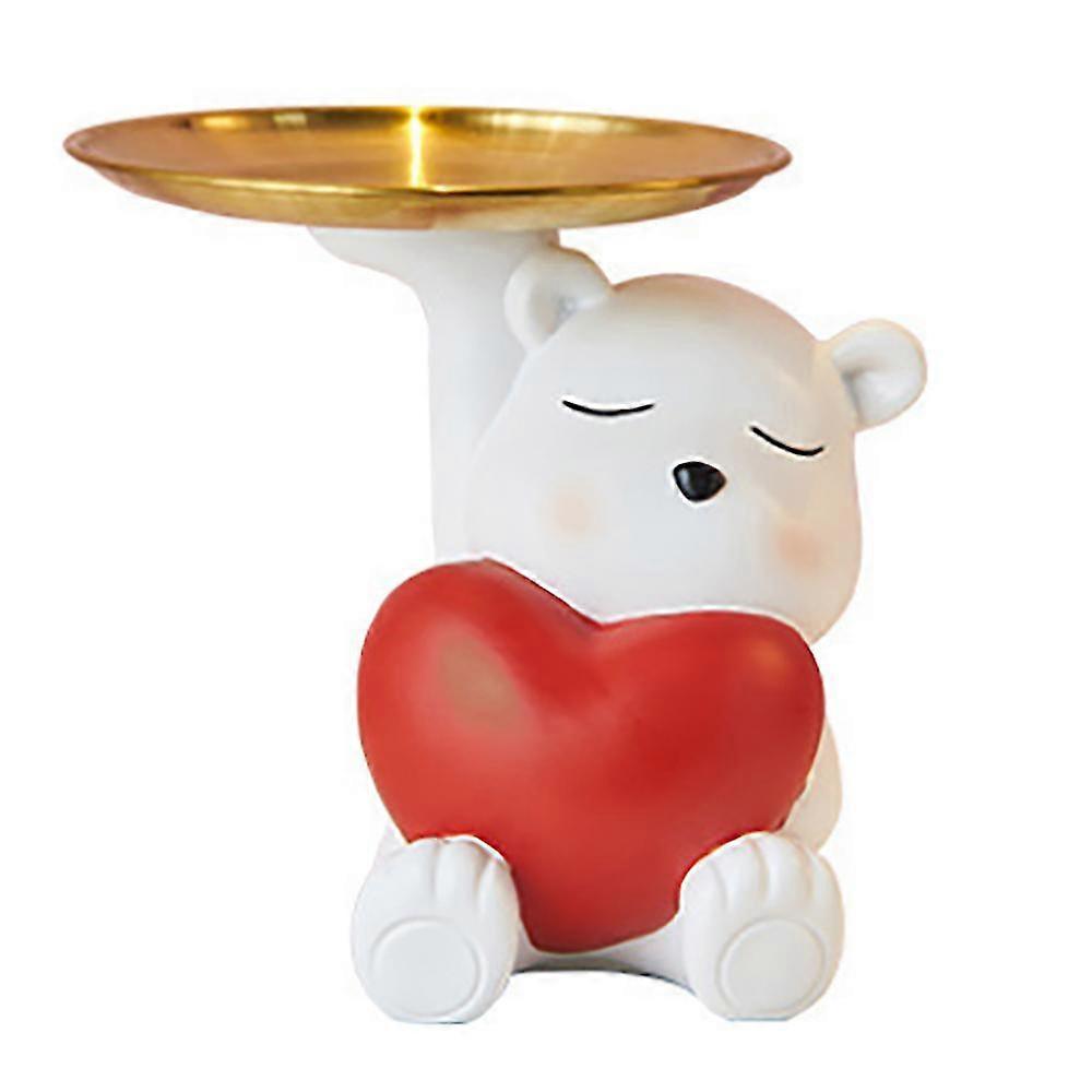 Creative White Bear Sculpture Statue Storage Tray Snacks Candy B