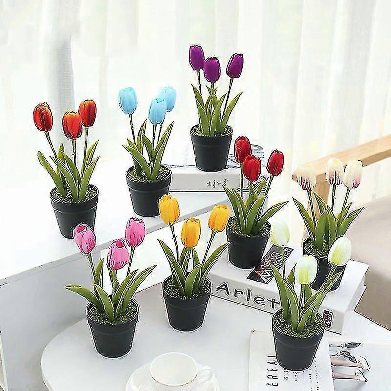 simulation plant 8 pieces set of small tulip bonsai simulation potted plant simulation silk flower green plant