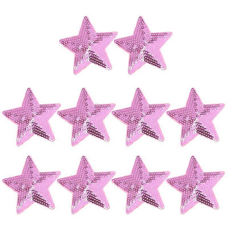 10pc sequin embroidered cloth stickers diy clothing costumes accessories sequins five-pointed star patches (pink)