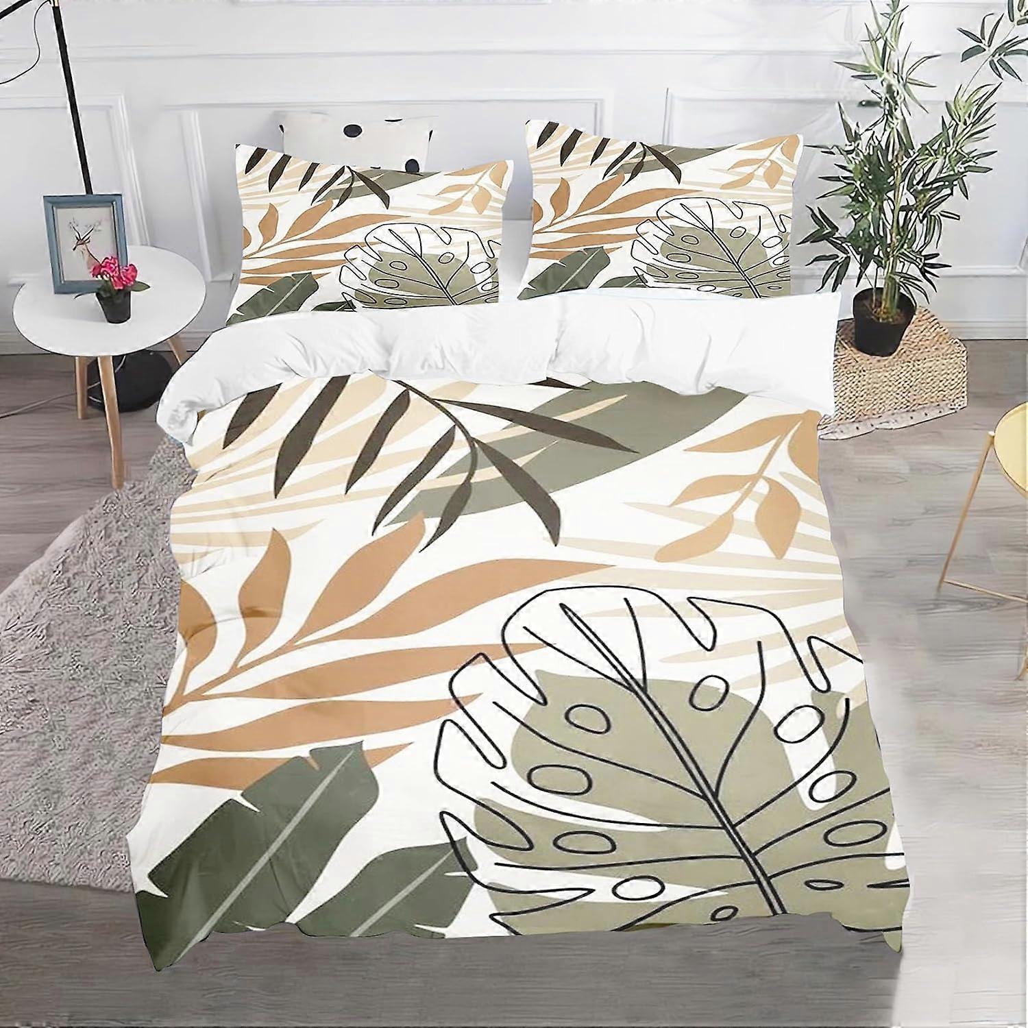 Children's Bedding Set, Palm Leaves Pattern, Tropical Flowers Pattern, Microfiber Bedding Set, with Pillowcase, Zipper Closure