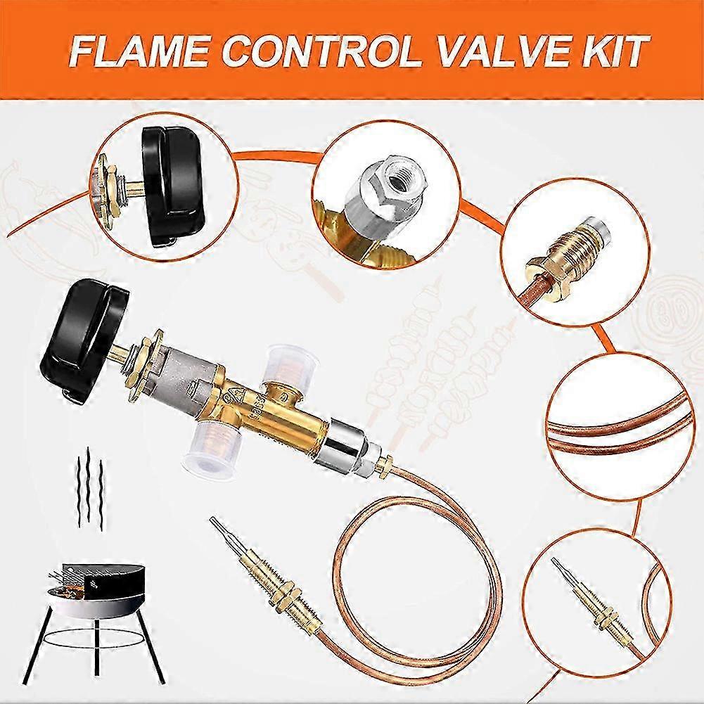 Kit Valvola Gas Per Camino E Barbecue, Con Termocoppia Da 600 Mm, Manopola In Bachelite, Attacchi 5/8", Adatto Per Griglie E Stufe Fino A 50000 BTU