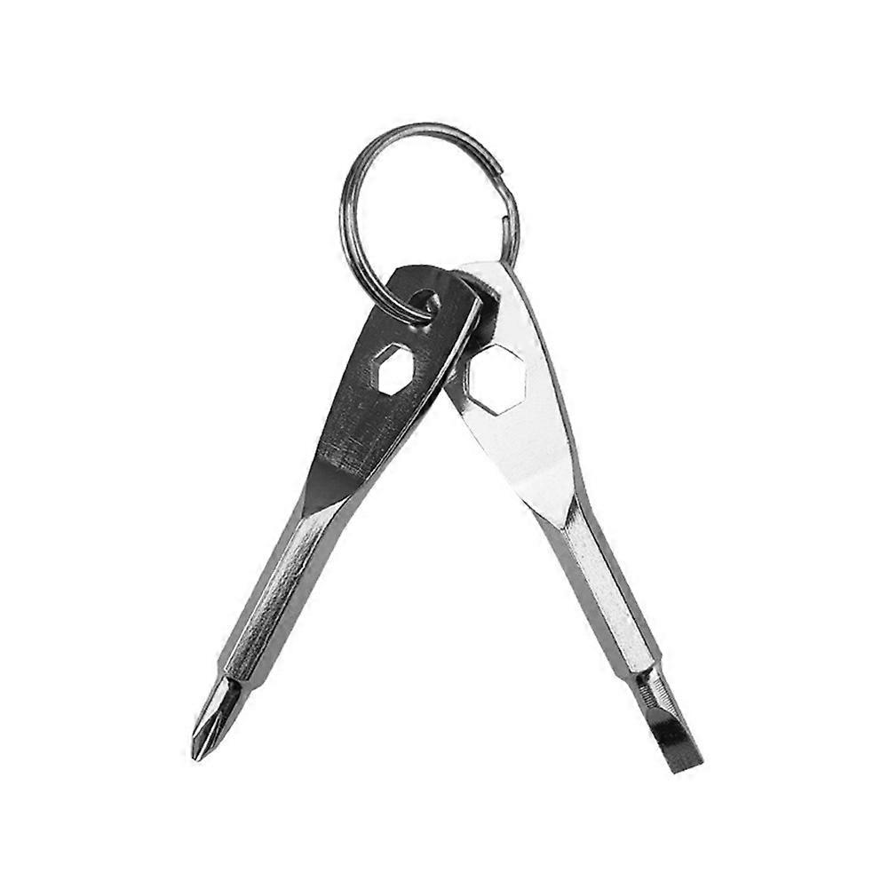 ZK-Multifunctional Stainless Steel Mini EDC Screwdriver Wrench Shape Slotted/Phillips Screwdriver Key Ring Pocket Repair Tool Black