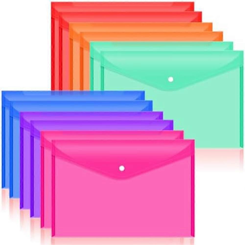 12Pcs Plastic Document Envelopes with Snap Closure for A4 Size Documents, Polyethylene Folders for