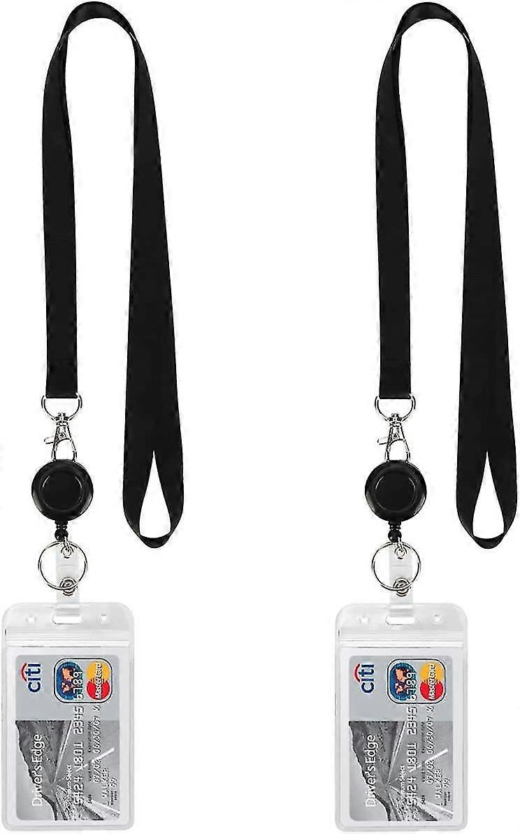 Wabjtam Lanyard Black Retractable Badge Reel With Id Badge Holder With Badge Reel Clip For Card Badges Holders Vertical Punched Zipper Waterproof 2 Pa