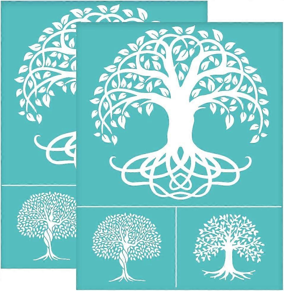 2pcs 8.6x11 inch Tree of Life Silk Screen Printing Stencils Self-Adhesive Silk Screen Stencils Tree Screen Printing Stencils Reusable Mesh Transfers f