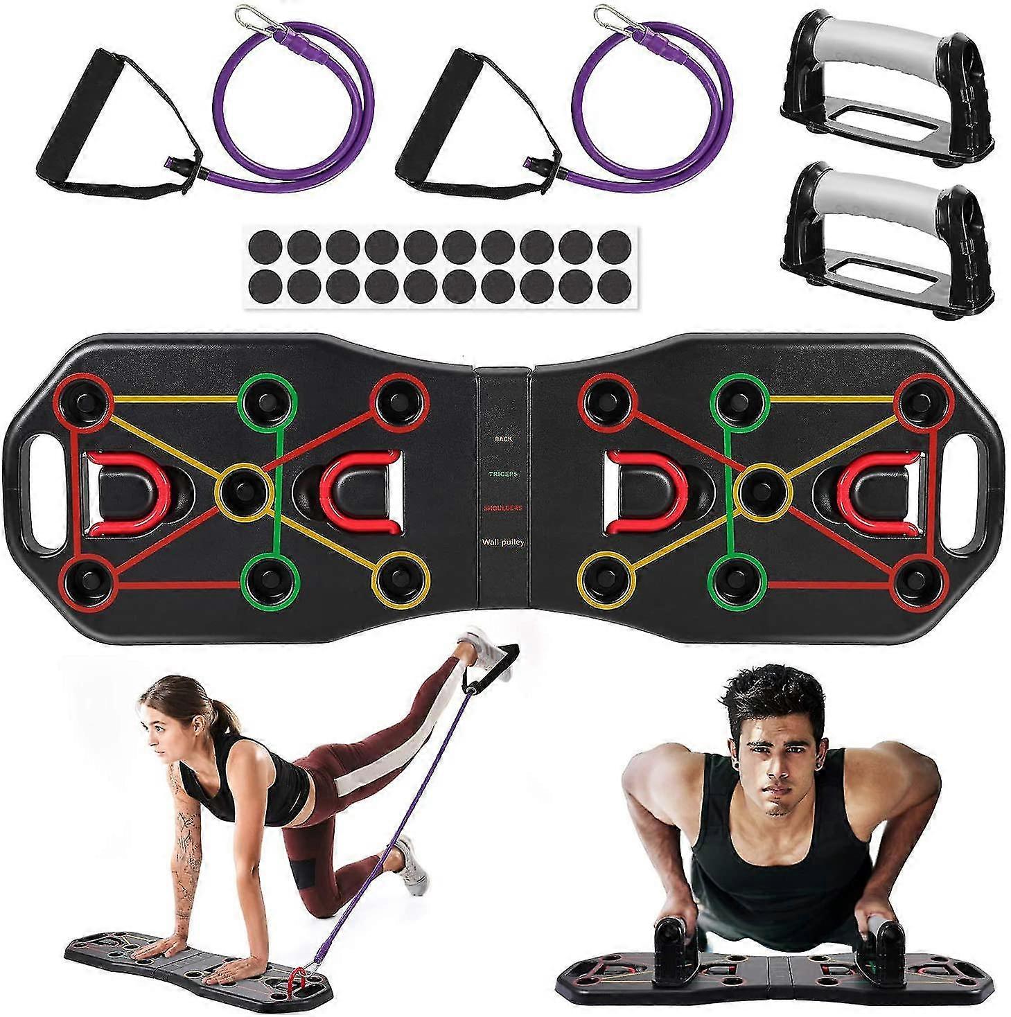 Push Up Board, 9 In 1 Foldable Muscle Board With Resistance Bands, Multifunction Home Workout Press Up Board, Gym Exercise Equipment Push-up Board For