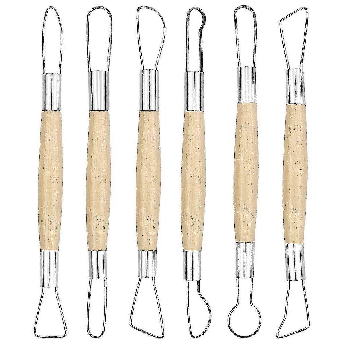 6 ks sada hliněných sochařských nástrojů hrnčířská hlína modelovací nástroj oboustranně nerezová ocel keramická stuha sochařství / YY