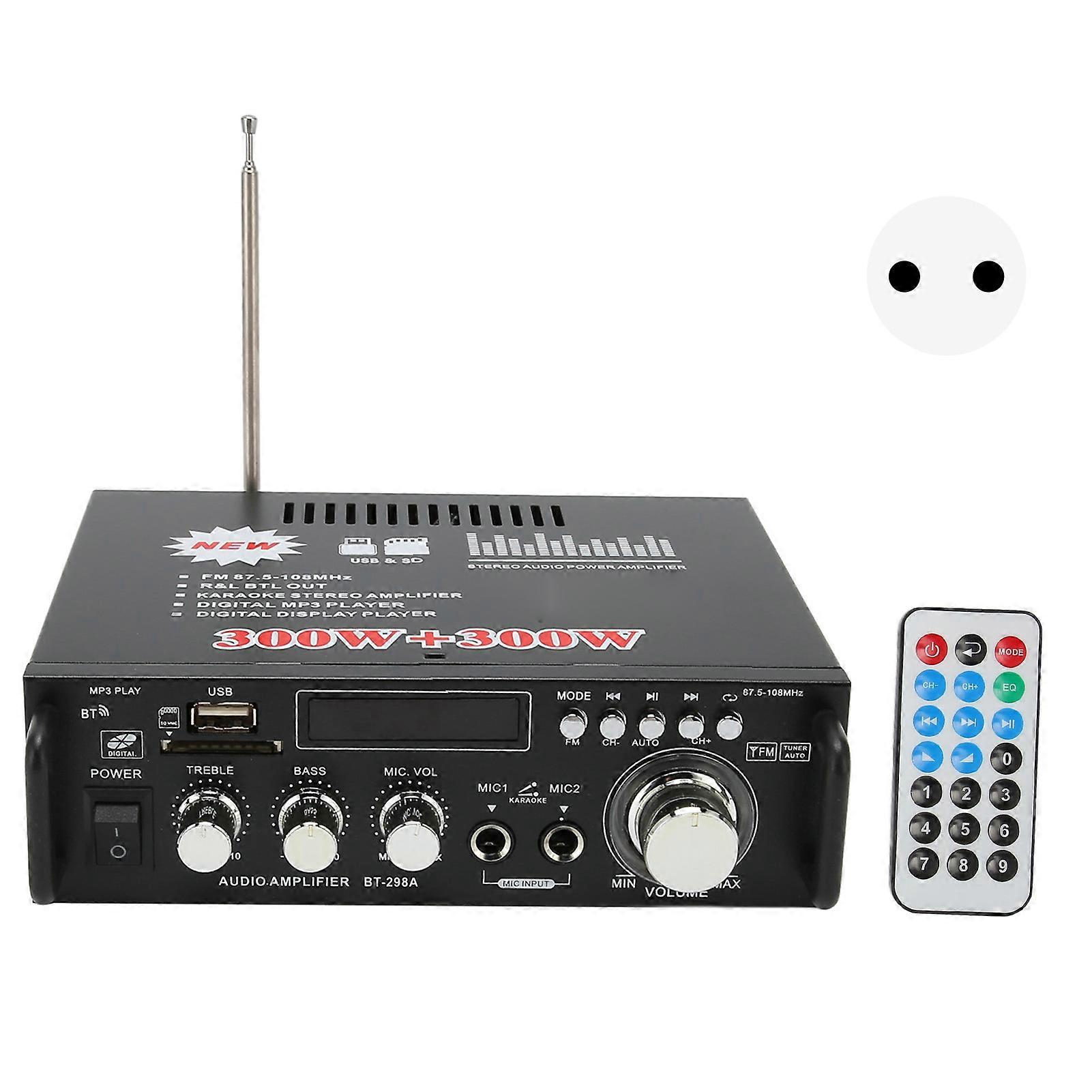 Power Amplifier 300W 300W Bluetooth with USB Memory Card Port Remote Control LED Display for Home Stereo System 220V EU Plug