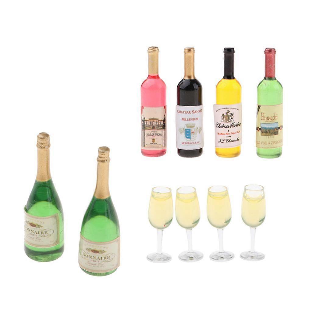 1:12 دمية زجاجات النبيذ المصغرة زجاجات الشمبانيا والنظارات الشفافة لوازم الحفلات النموذجية