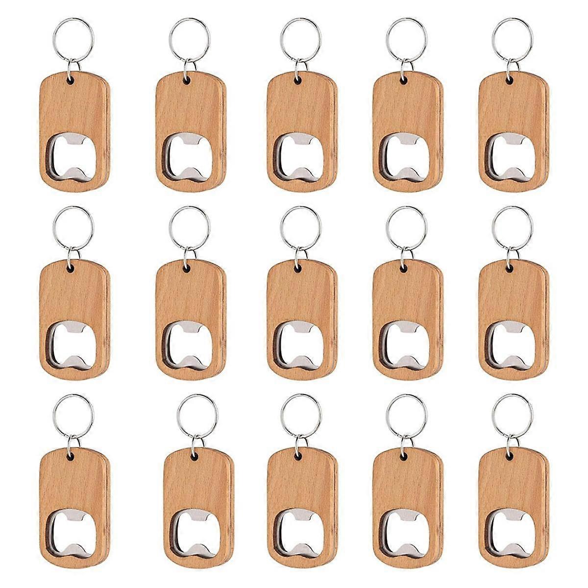 15 Pack Bottle Opener Blank Wooden Keychain Blanks for Laser Engraving Wood Bottle Openers Bulk Key