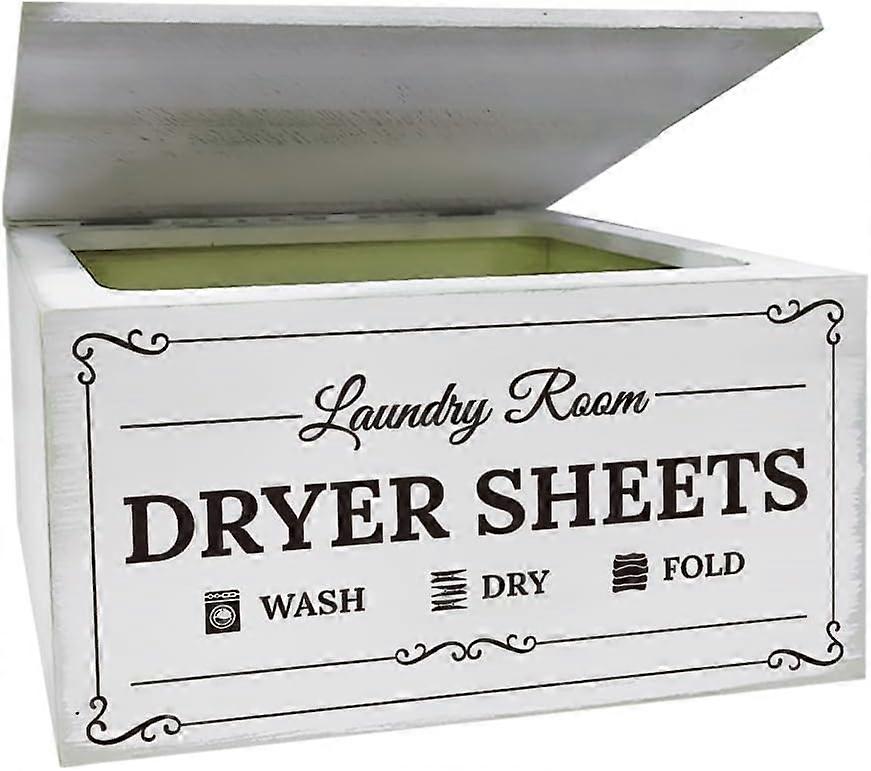 Dryer Sheet Holder with Hinged Lid Laundry Room Decor Fabric Softener Dispenser Space Saving for Organization Wooden Dryer Sheet Dispenser Container