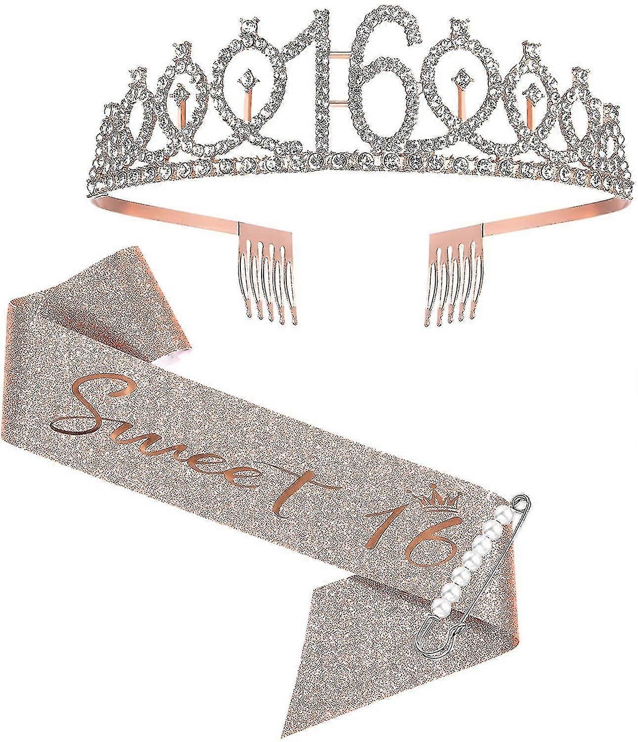 16-vuotissyntymäpäivä Sash ja Tiara tytöille, makea 16 syntymäpäivä Sash Crown 16 & Upea Sash ja Tiara