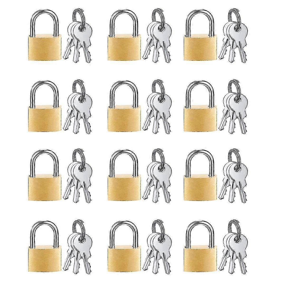 12 Pack Mini Padlock Small Padlock Solid Brass Locks With 3 Key For Luggage Lock,backpack,gym Locke