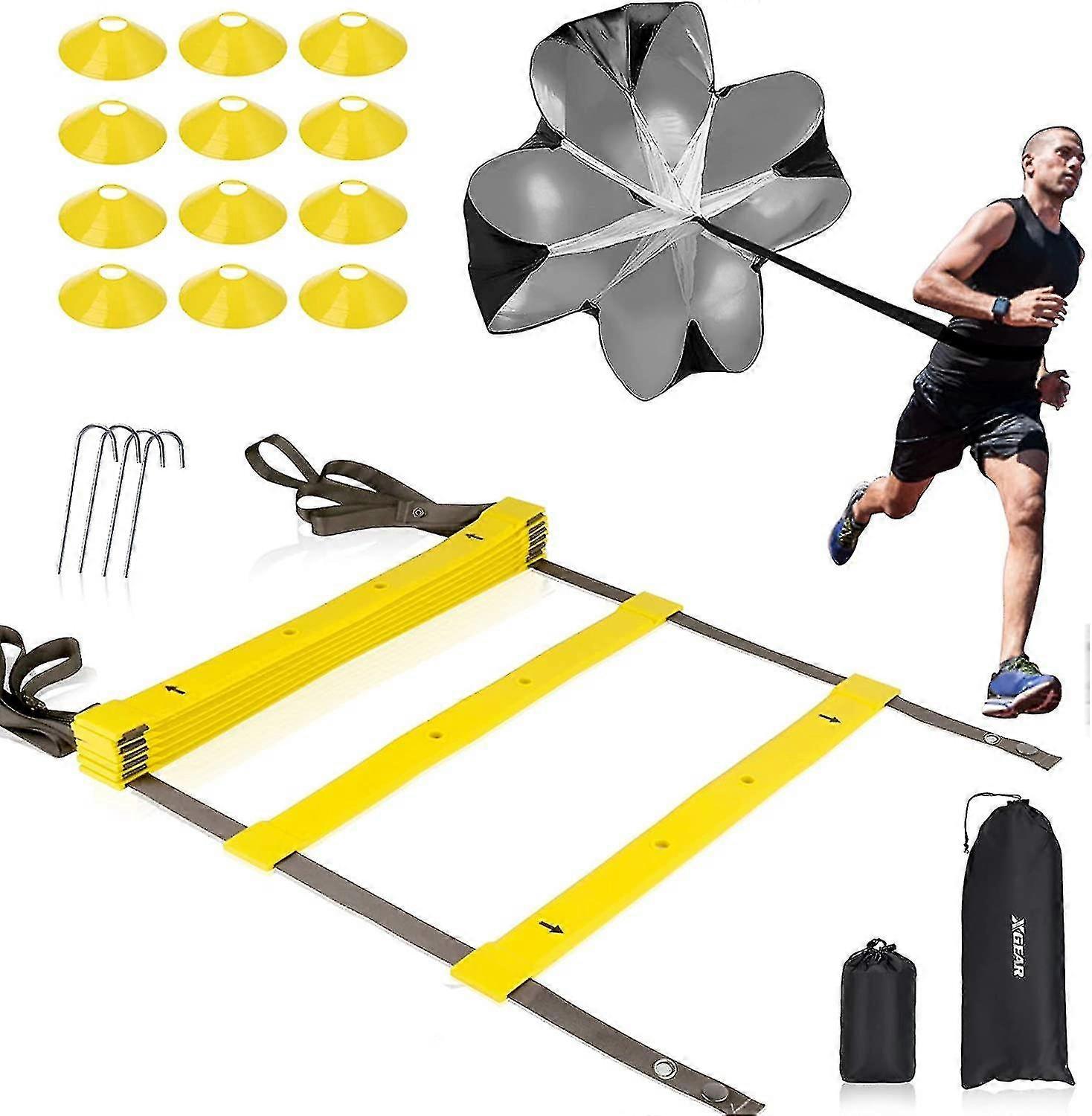 Speed Agility Trainingsset mit TPE Leiter, Widerstandsfallschirm