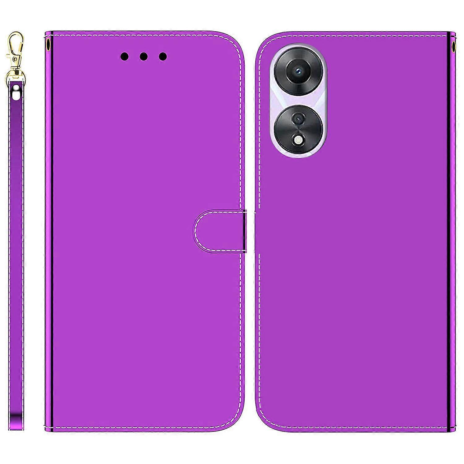 For Oppo A58 5g Anti-scratch Mirror-like Surface Wallet Phone Case Magnetic Clasp Pu Leather Stand Flip Phone Cover With Strap