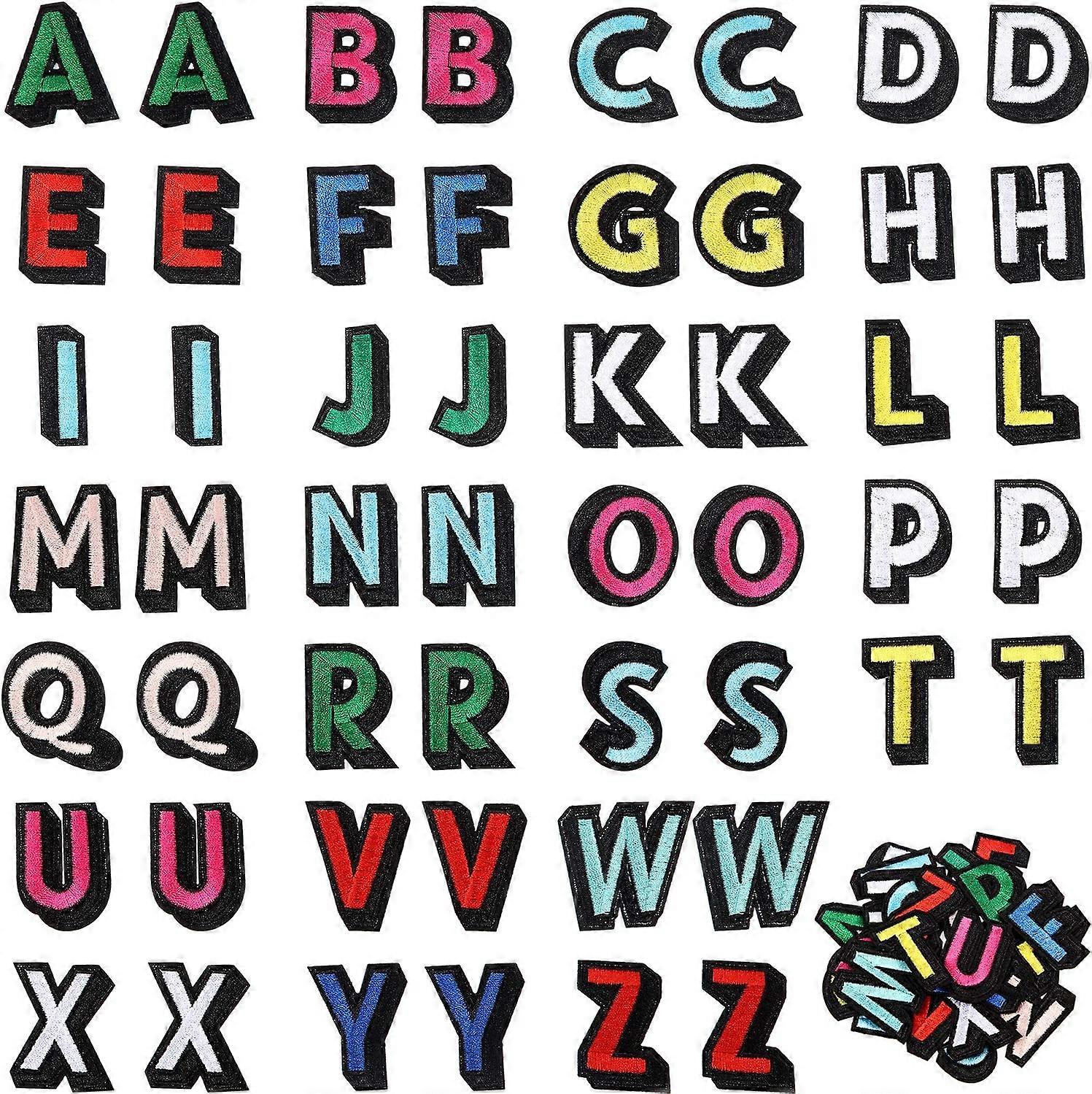 52 Pieces Iron on Letter Patches Sew on Alphabet Patches Fabric Letters Patches Embroidered Patch A-Z Letter for Hats, Jackets, Shirts and Jeans DIY C