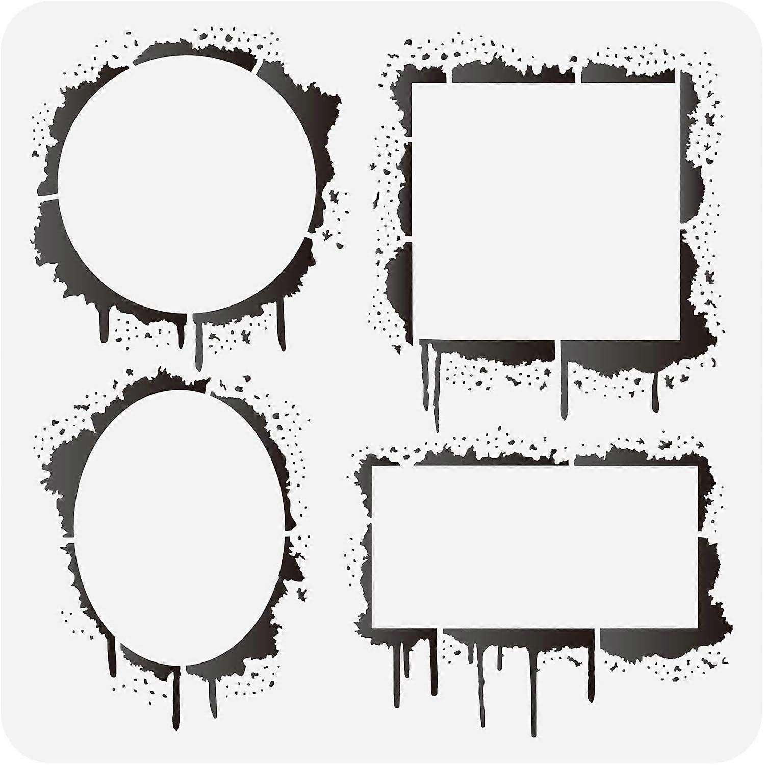 4 Styles Ink Splatter Frame Painting Stencil 11.8x11.8inch Square Rectangular Circular Oval Frame Drawing Template DIY Craft Hollow Out Stencils for P