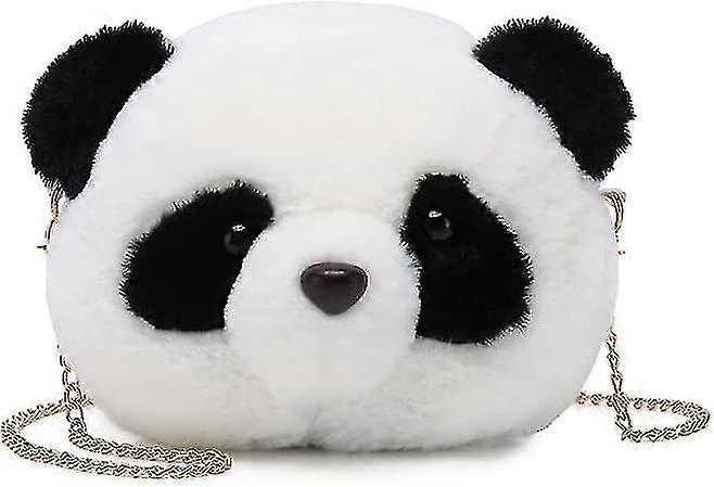 女の子のためのぬいぐるみパンダ財布、かわいいカートンクロスボディバッグ小さなふわふわパンダショルダーバッグ、旅行のための取り外し可能なゴールドチェーン付きのミニぬいぐるみアニマルバッグ