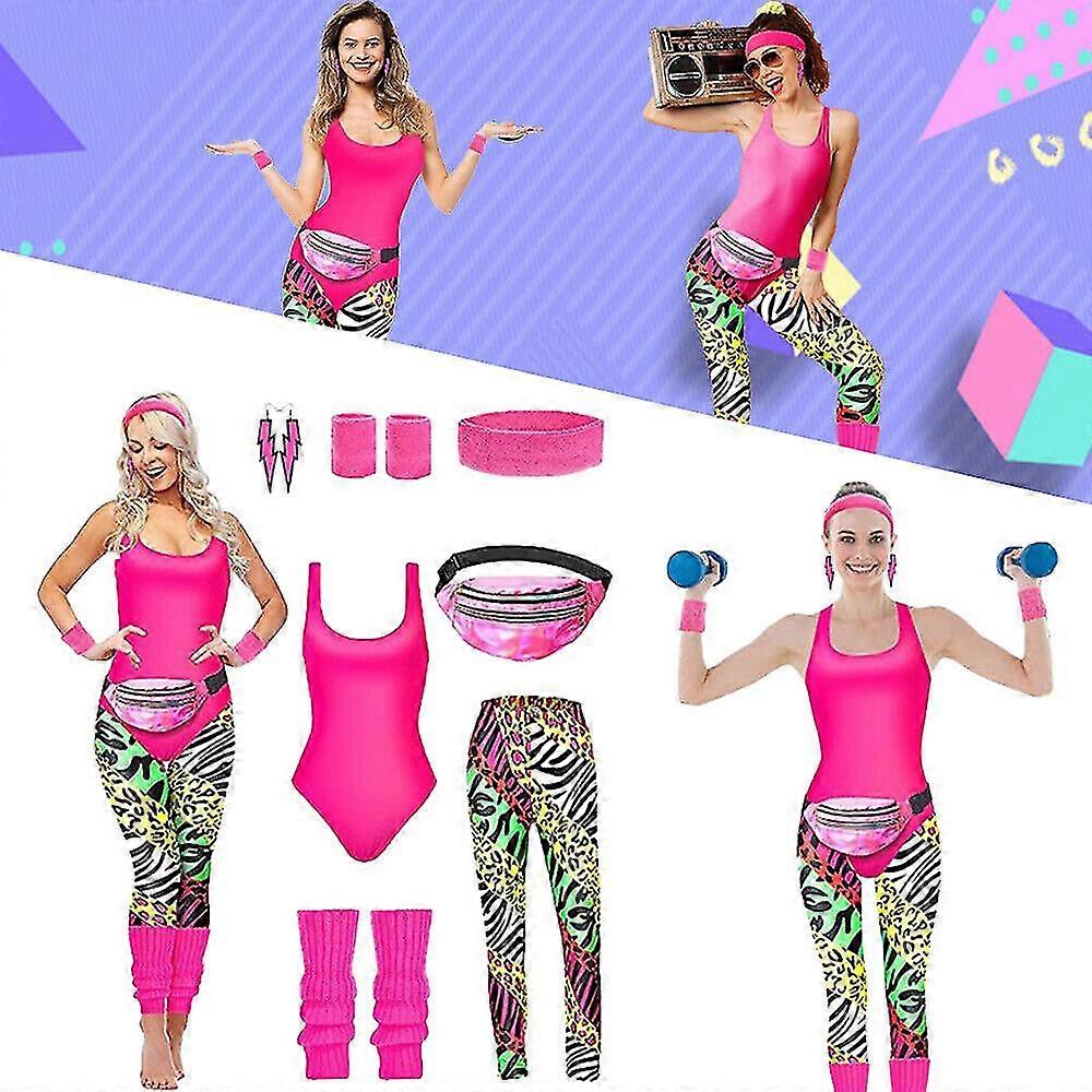 Naisten puku 80-luku 90-luku 80-luvun asu naisten setti, 80-luvun asusteet naisten leggingseillä, jalanlämmittimet, vyölaukku, 80-luvun karnevaaliasutarvikkeet,