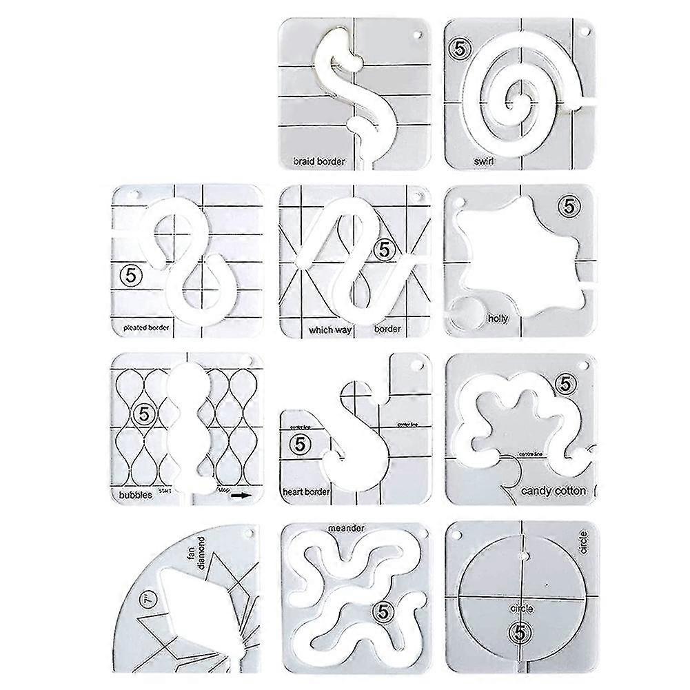 11pcs Free-motion Quilting Template Set-sewing Ruler & Clear Mark Acrylic Ruler & Ironing Ruler For