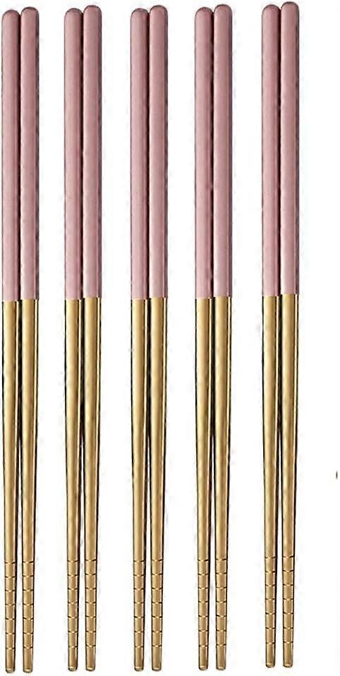 Baguettes en acier inoxydable Baguettes en métal légères réutilisables Carré Coloré Multicolore Poignée Baguettes pour le dîner, la soirée sushi (or-rose)