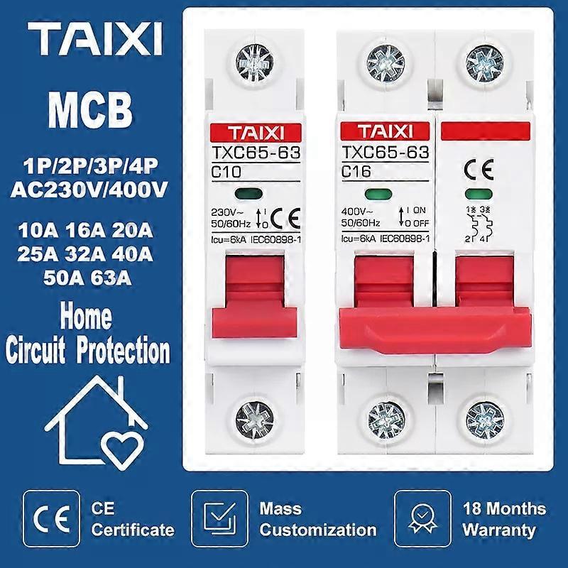 Miniature Circuit Breaker AC MCB 220V 400V 16A 20A 25A 32A 40A 50A 63A Short Circuit Overload Protection