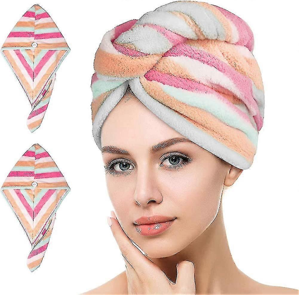 Turban Towel, Head Towel With Button Microfiber Quick Drying Rainbow Color