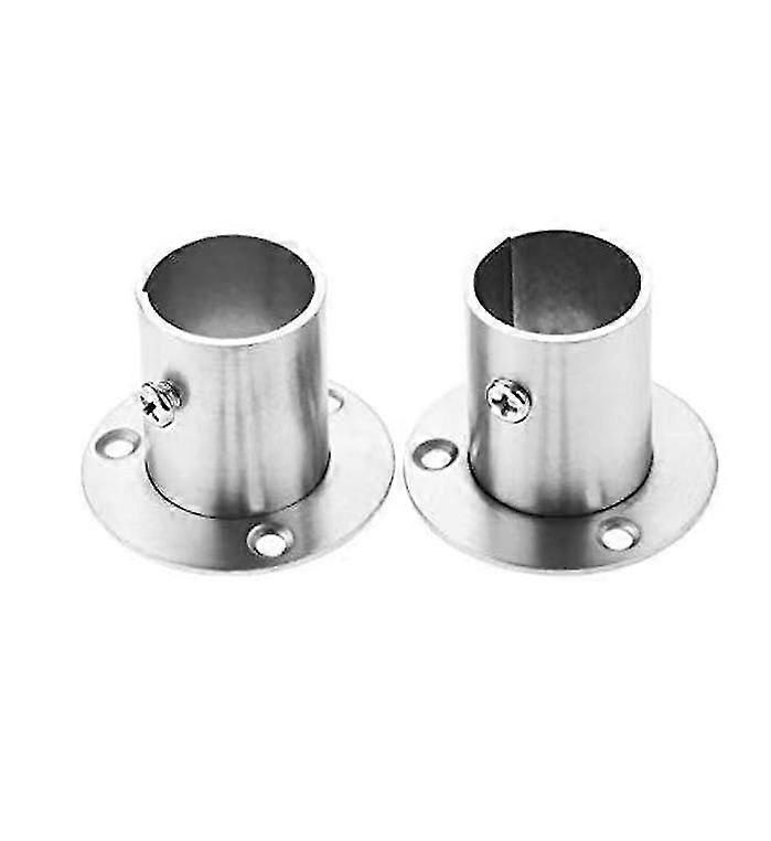Stainless Steel Wardrobe Rail Rod Pole Socket End Support Bracket Flange(2pcs, Silver)