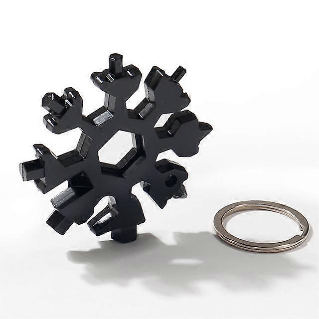 18 in 1 Snowflake Multitool, Mini Portable Stainless Steel Multitool with Keychain for Outdoor Travel Daily Tool (Black)