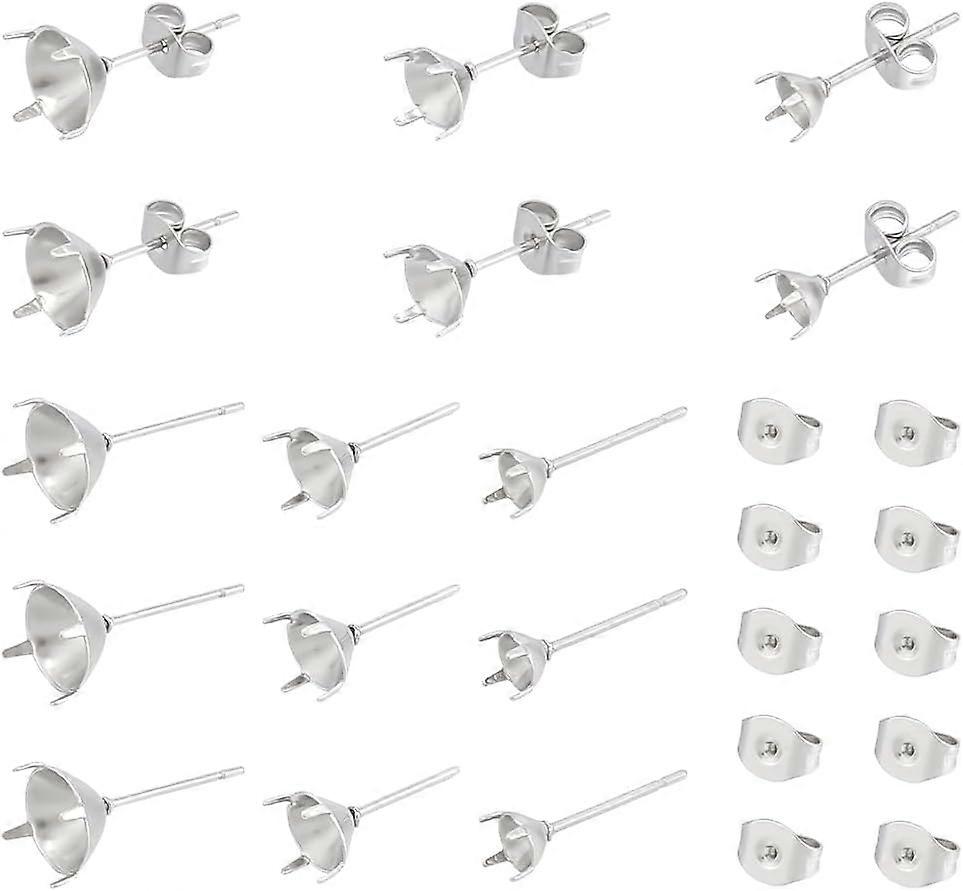 150Pcs 3 Sizes Ear Stud Claws Prong Earring Setting Stainless Steel Earring Stud with 4 Prong Claw Blanks Rhinestone Claw Earring Component with Ear N