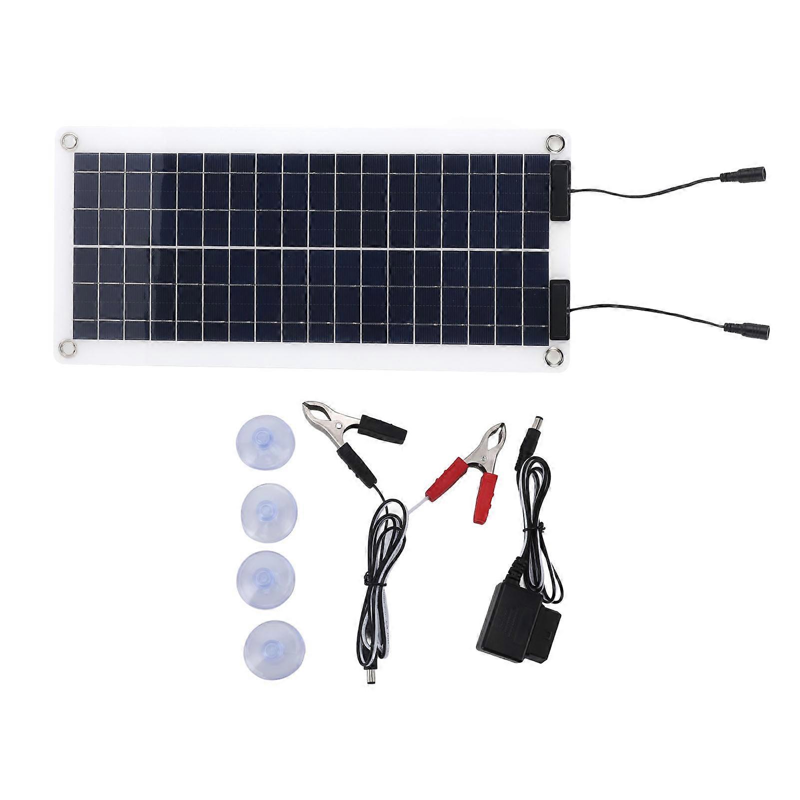 30W Portable Solar Panel Dual Output Efficient Charging Lightweight Design Durable Material with OBD Connector and Battery Clips for Car Maintenanc