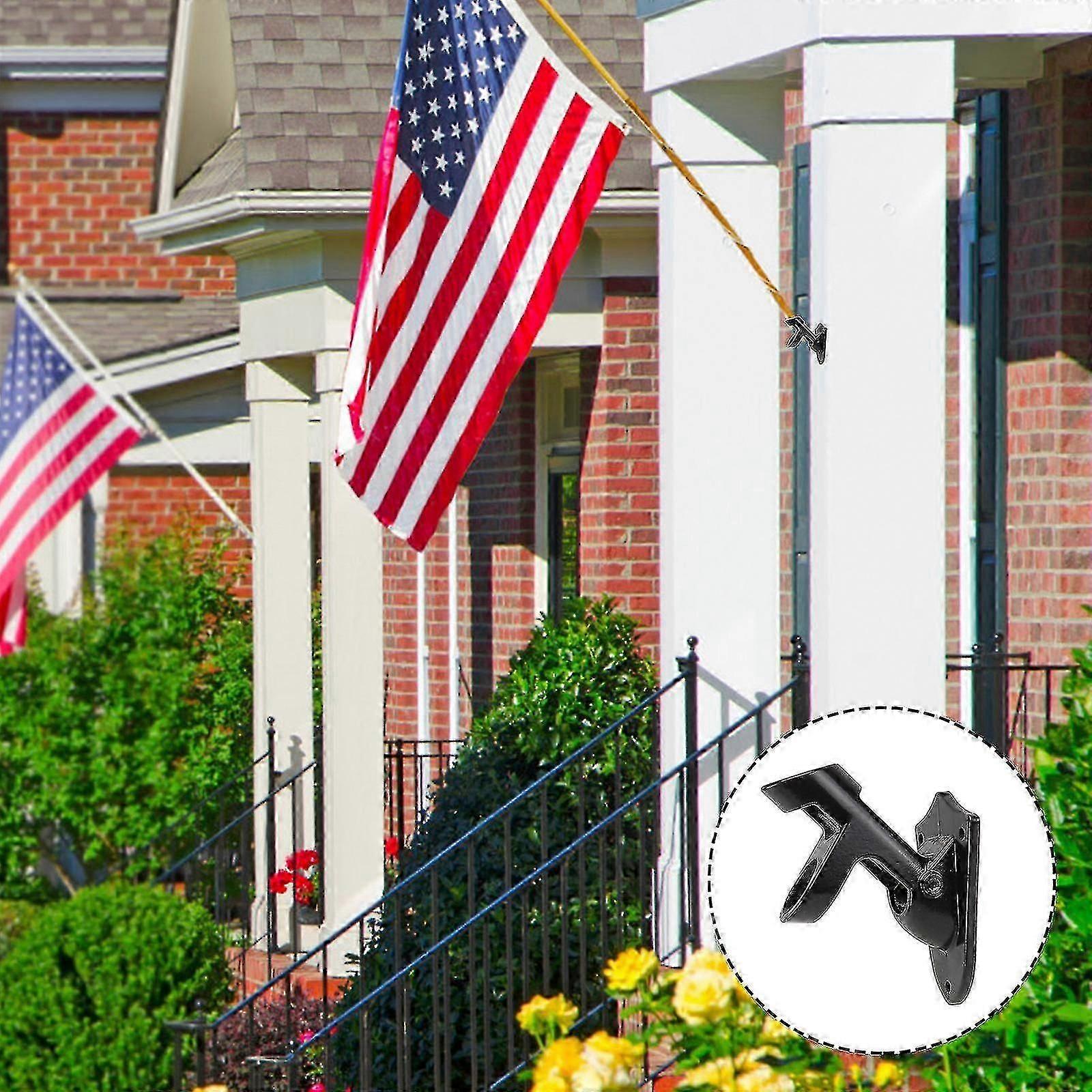 Flag Bracket Holder 2 Angle Aluminium Alloy Flag Pole Holder Wall Mount (black)