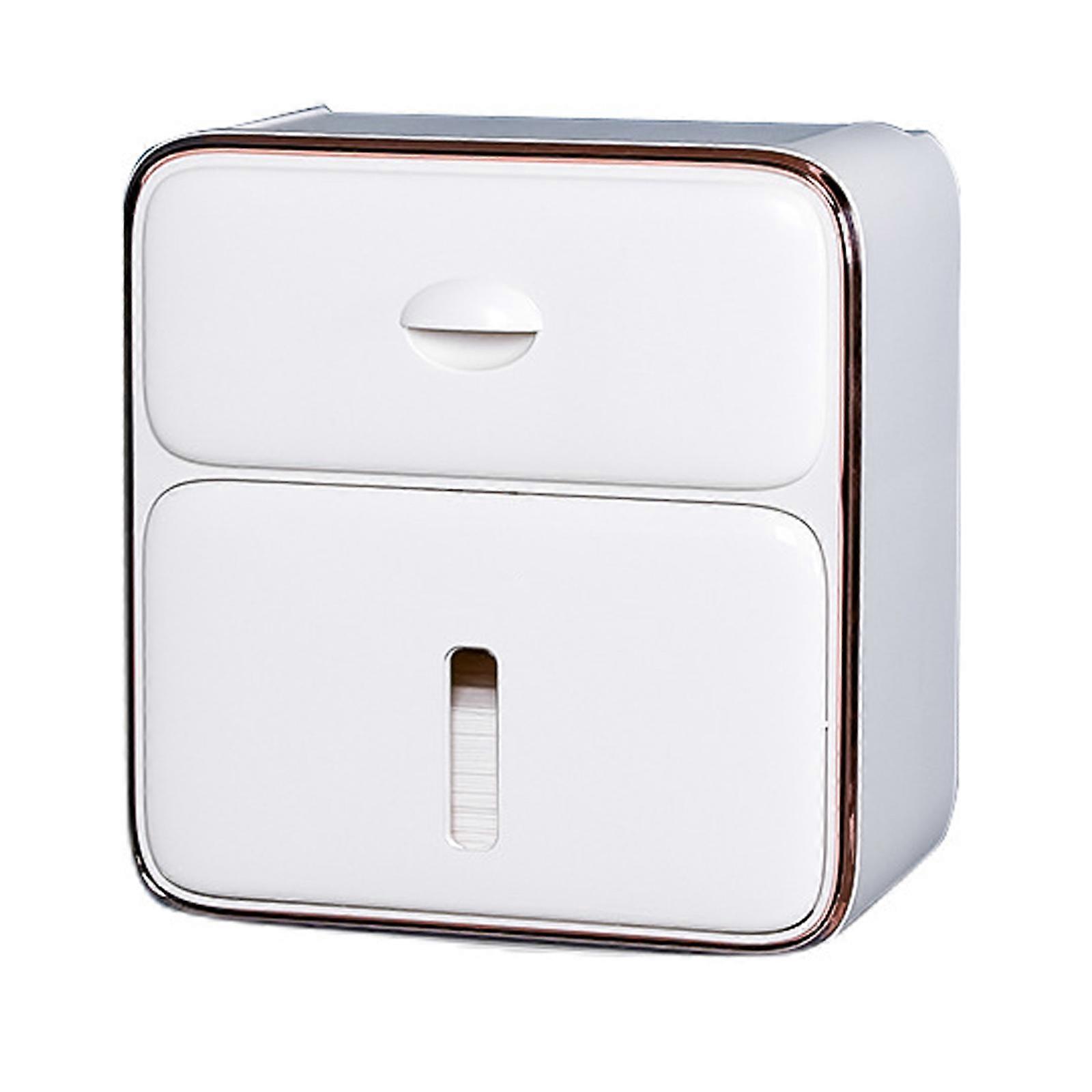 壁に取り付けられたバスルームティッシュ収納ボックスパンチフリートイレットペーパーホルダーWCロールペーパースタンド電話ラックケース防水シェルフオーガナイザーホワイト